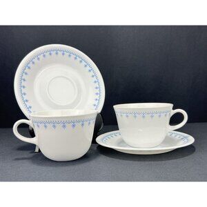 Corelle Snowflake Blue set of 2 vintage cups and saucers